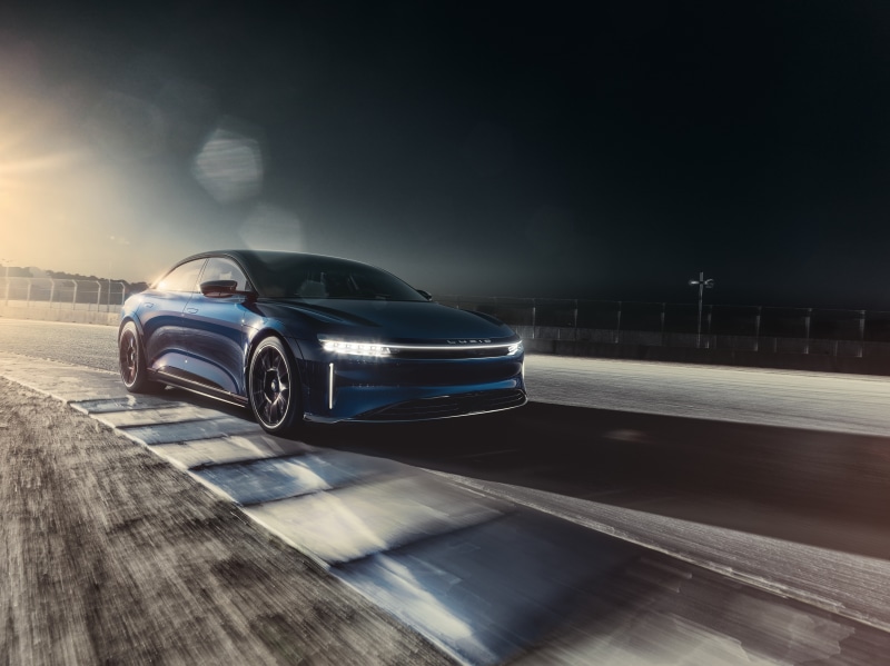 Lucid Air Sapphire driving on a track