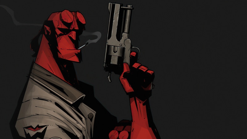 Hellboy with a Gun and Cigarette