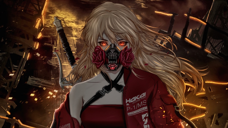 Cyberpunk girl with mask and sword