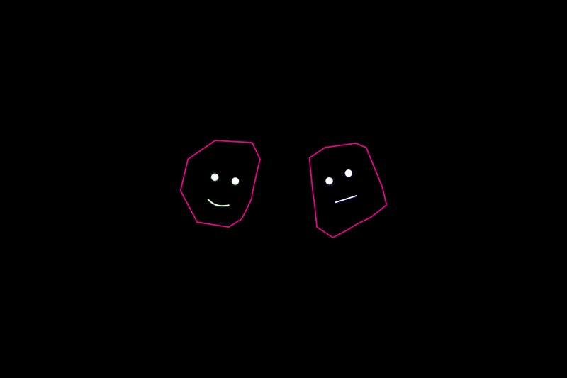 Minimalist digital art of two abstract faces