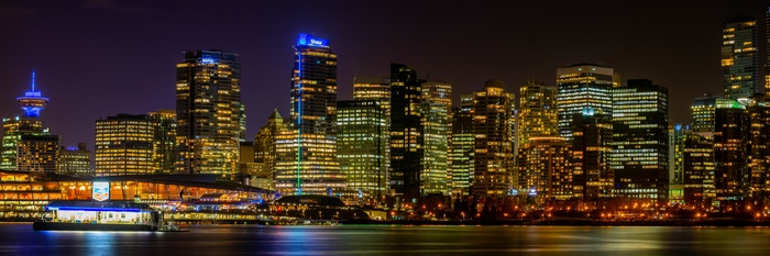 Illuminated Vancouver Cityscape at Night