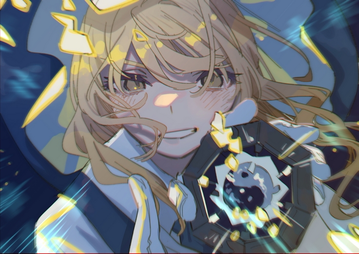 Determined Marisa Kirisame with glowing artifact in Touhou