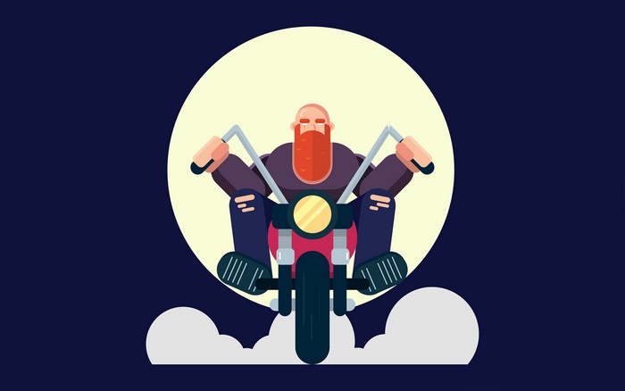 Artistic Red-Bearded Biker on Motorcycle