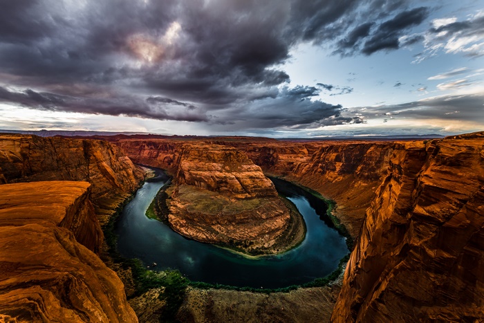 Horseshoe Bend Canyon and River with dramatic sky