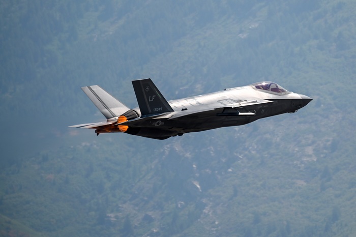 Lockheed Martin F-35 Lightning II jet fighter with afterburner
