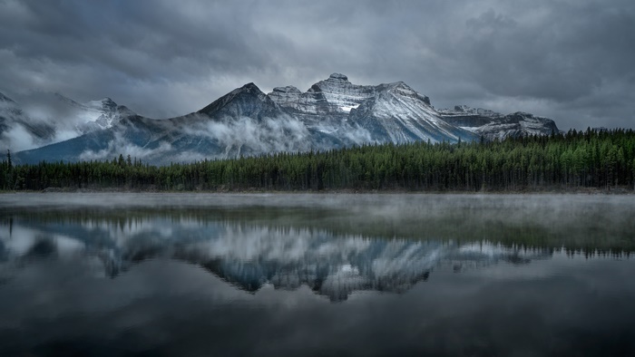 Misty Mountain Lake Reflection