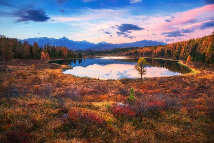 Beautiful Autumn Lake Landscape in Russia