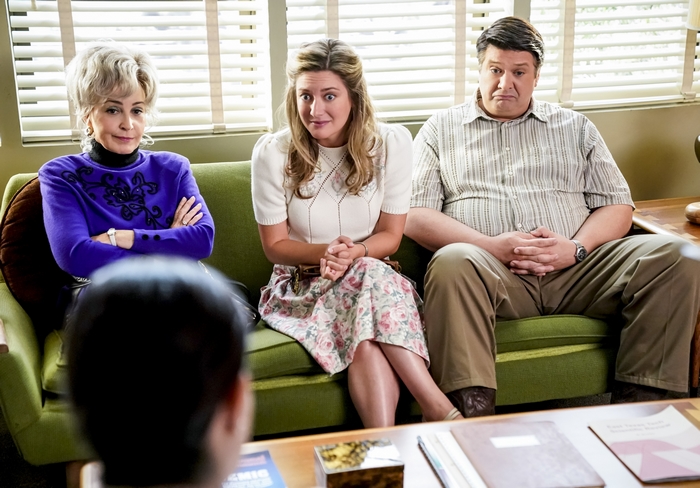 Young Sheldon: Constance, Mary, and George Cooper on couch