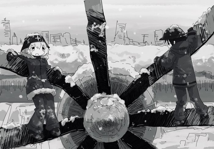 Girls Last Tour: Yuuri and Chito on snowy propeller