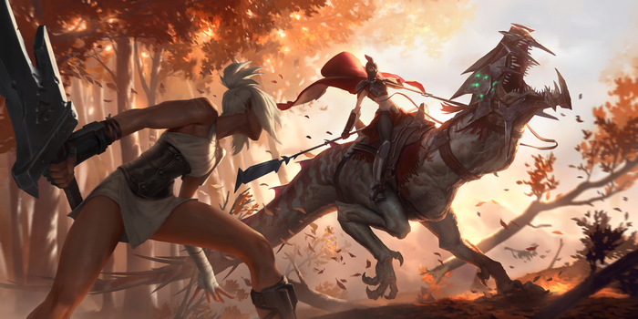Riven battles mounted creature in Legends of Runeterra