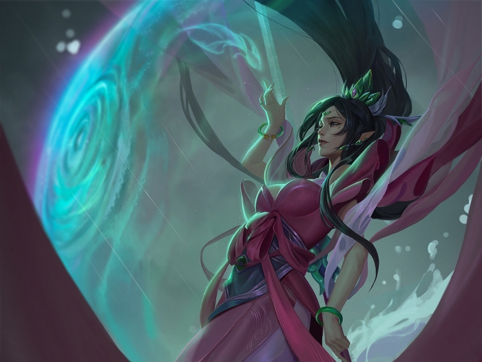 Janna League Of Legends with swirling blue energy
