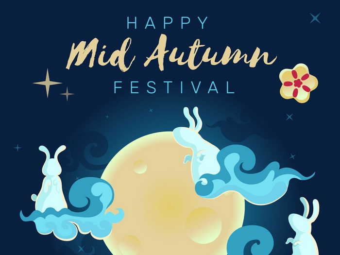 Happy Mid-Autumn Festival Moon and Rabbits