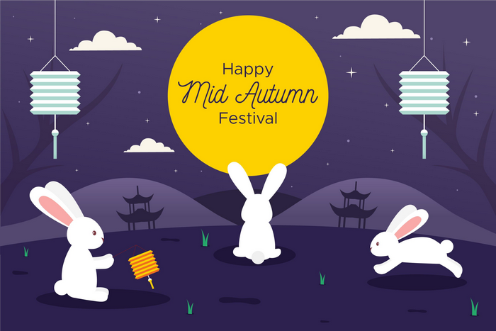 Happy Mid-Autumn Festival with Rabbits and Lanterns