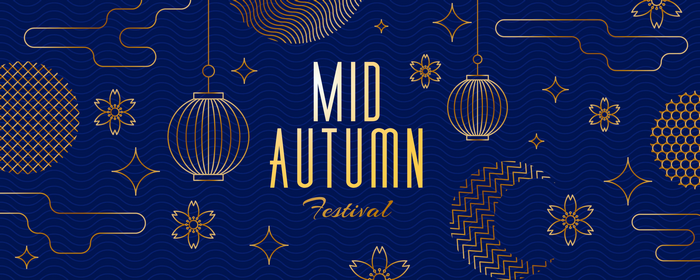 Elegant Mid-Autumn Festival banner with golden traditional elements