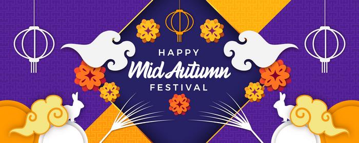 Colorful Mid Autumn Festival design with lanterns and moon rabbits