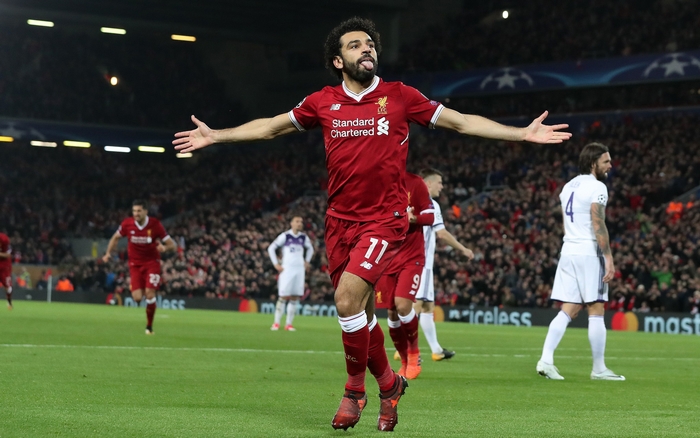 Mohamed Salah celebrates a goal for Liverpool F.C.