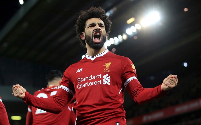 Mohamed Salah celebrates for Liverpool F.C.
