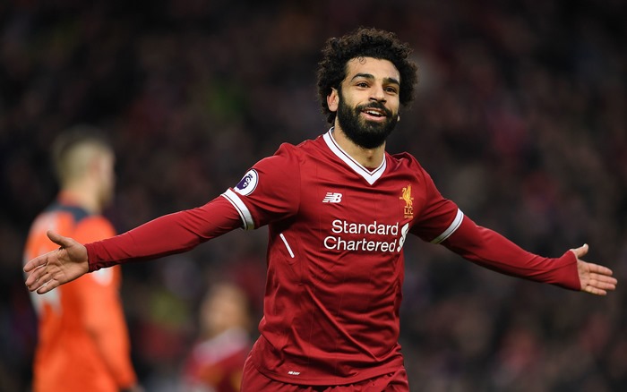 Mohamed Salah celebrates for Liverpool F.C.