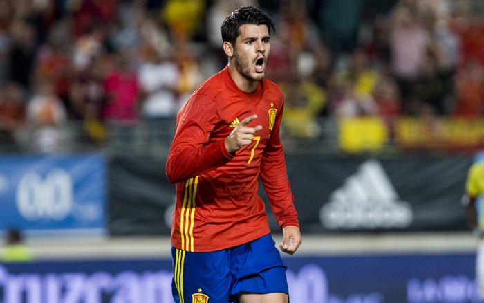 Álvaro Morata celebrates for Spain National Football Team