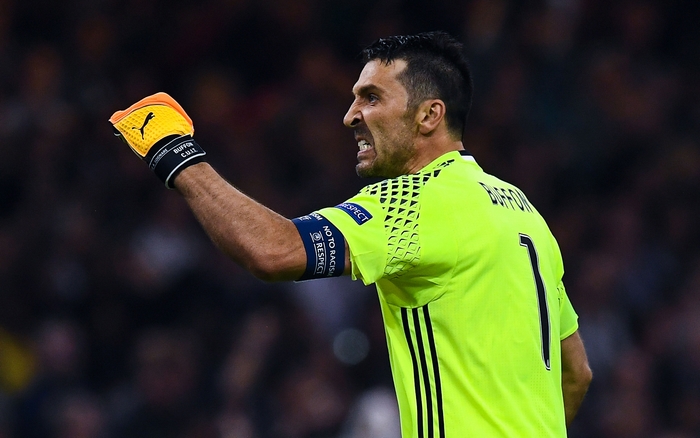 Gianluigi Buffon's intense expression during a match