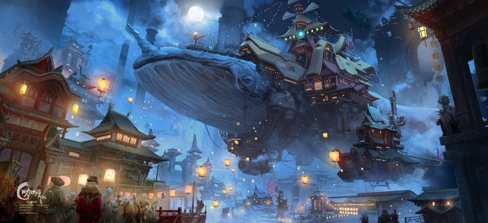 Liyue (Genshin Impact) Whale Airship Night City
