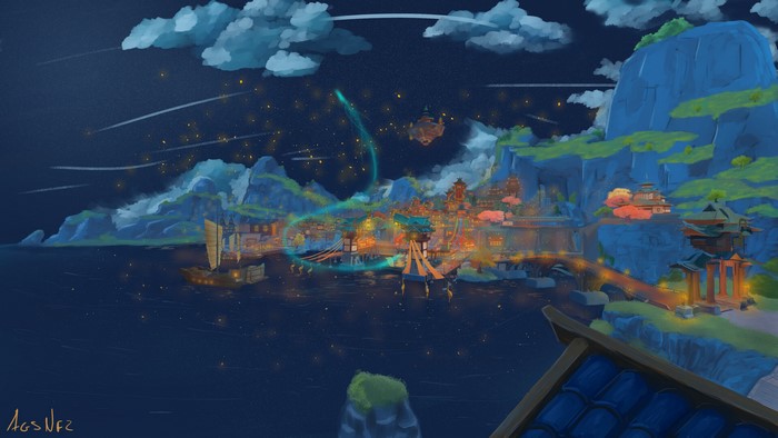 Genshin Impact Liyue Harbor: Illuminated Night View