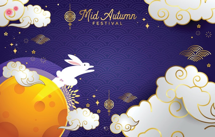Mid-Autumn Festival Golden Moon and Rabbit