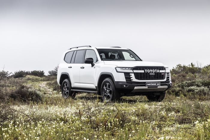 White Toyota Land Cruiser GR-S SUV in nature