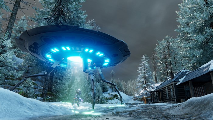 Destroy All Humans! 2: Alien saucer in snowy forest
