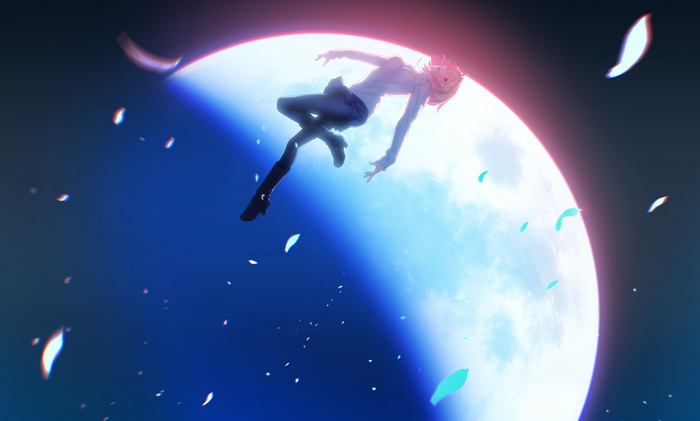 Arcueid Brunestud falling under the moon