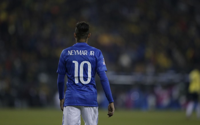 Neymar Jr. wearing Brazil's blue number 10 jersey