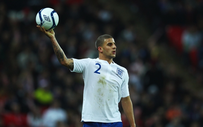 Kyle Walker holding football for England National Team