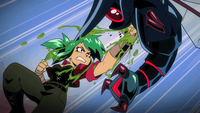 Speed Brawl HD: Green-haired character fighting robot