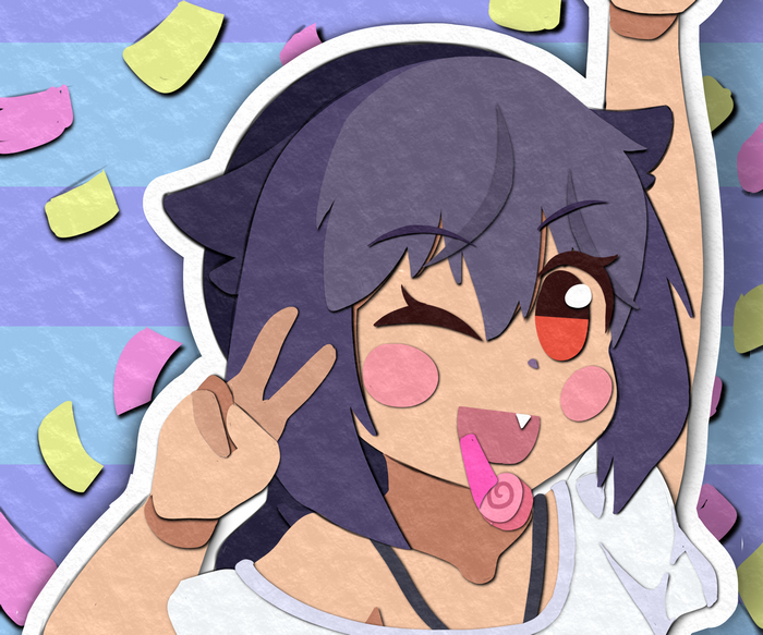 Jahy paper cutout with peace sign and party blower