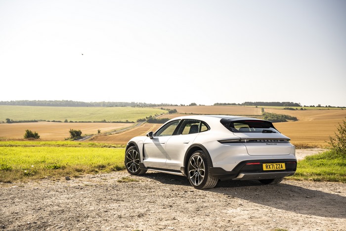 White Porsche Taycan 4S Sport Car in Fields 4K