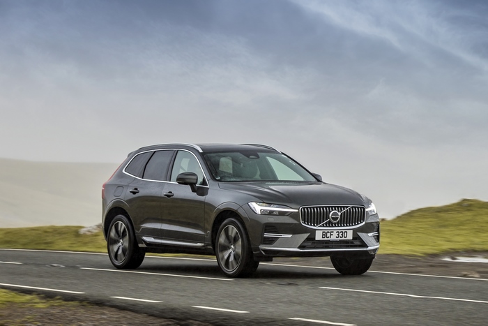 Volvo XC60 T6 Recharge AWD SUV driving on a road