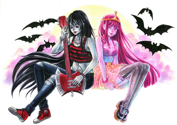 Marceline and Princess Bubblegum with axe bass and bats