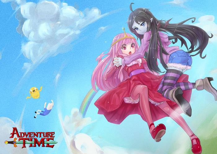 Adventure Time: Princess Bubblegum and Marceline anime style flying