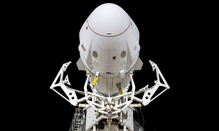SpaceX Crew Dragon capsule on launch structure