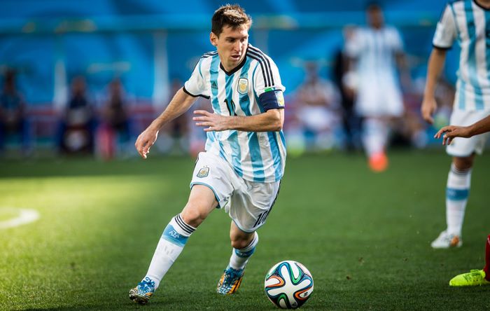 Lionel Messi playing football for Argentina National Team