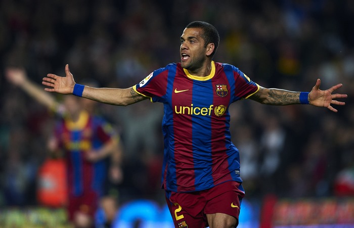 Dani Alves celebrating for FC Barcelona