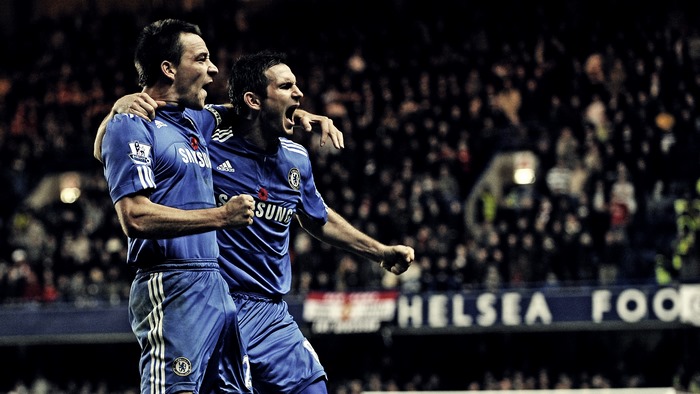 Chelsea F.C. legends John Terry and Frank Lampard celebrating