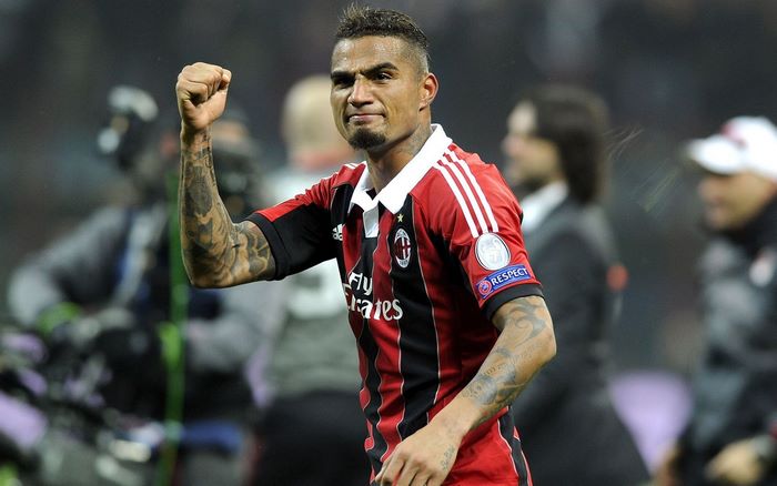 Kevin-Prince Boateng celebrates in A.C. Milan jersey