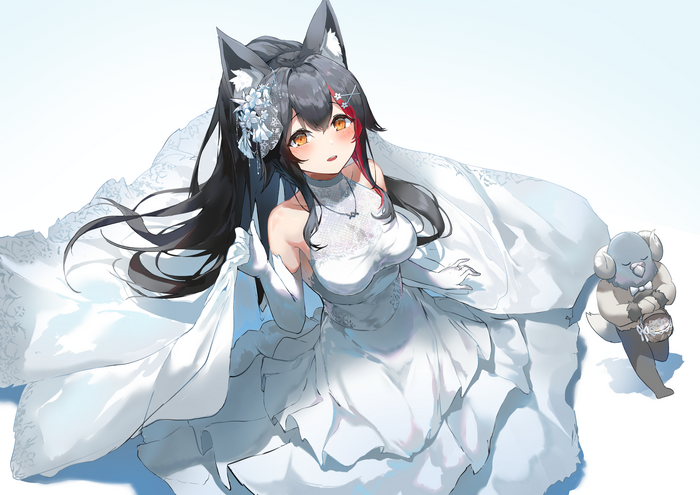 Ookami Mio as a beautiful bride with animal ears