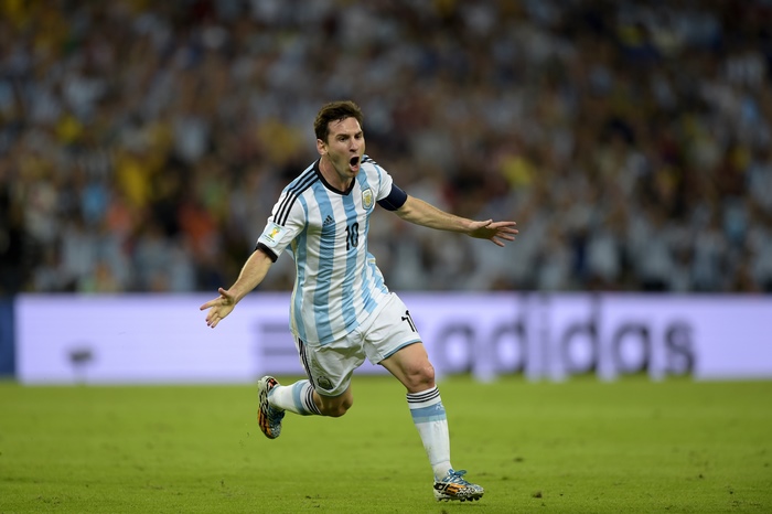Lionel Messi celebrates a goal for Argentina