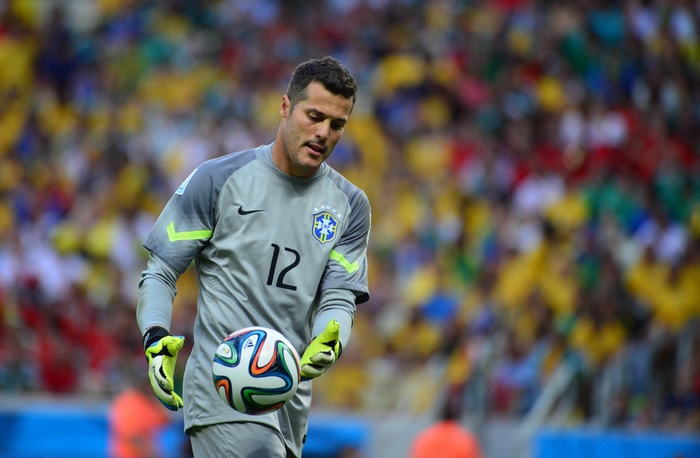 Júlio César, Brazil National Football Team goalkeeper, with ball