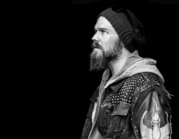Black and white portrait of actor Ryan Hurst