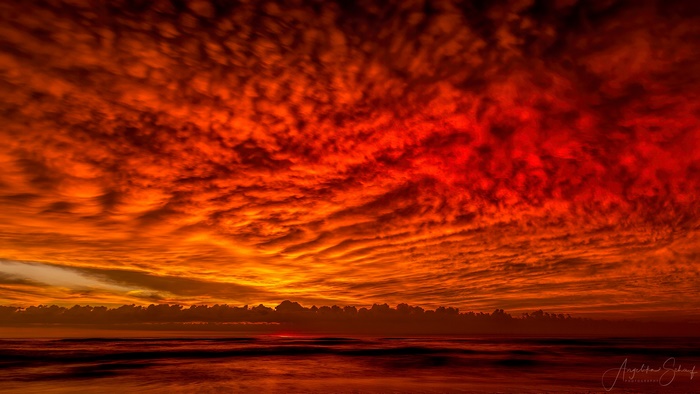 Fiery Red and Orange Sunset Over the Ocean