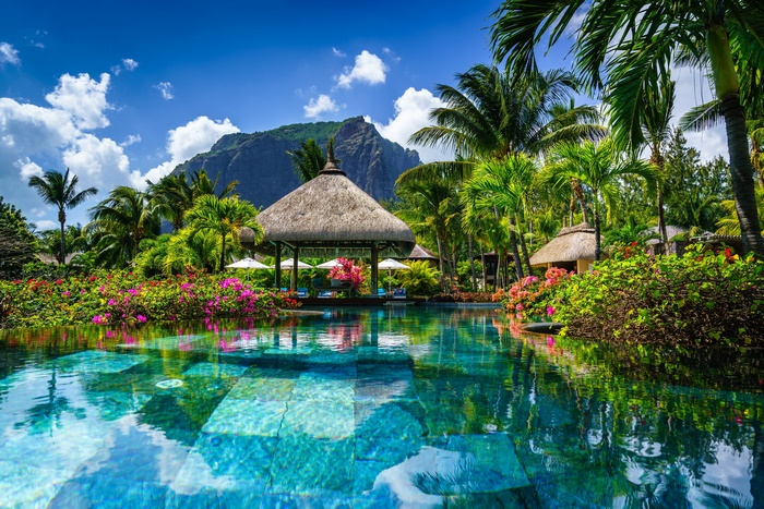 Tropical Pool Paradise with Le Morne Brabant, Mauritius