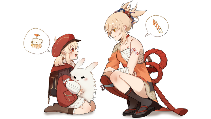 Klee and Yoimiya sharing explosive ideas